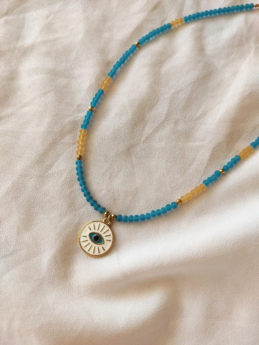 Χειροποίητο Κολιέ με Ατσάλινο Μάτι και Χάντρες σε Πετρόλ & Καφέ Ματ Αποχρώσεις | CHRISARTI (Αντιγραφή)