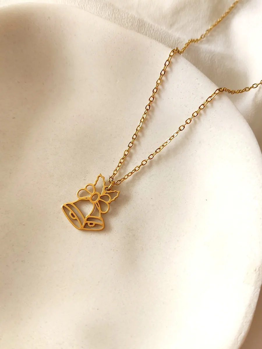 Κομψό Χειροποίητο Ατσάλινο Χριστουγεννιάτικο Κολιέ με Καμπανούλες – Επιχρυσωμένο | CHRISARTI