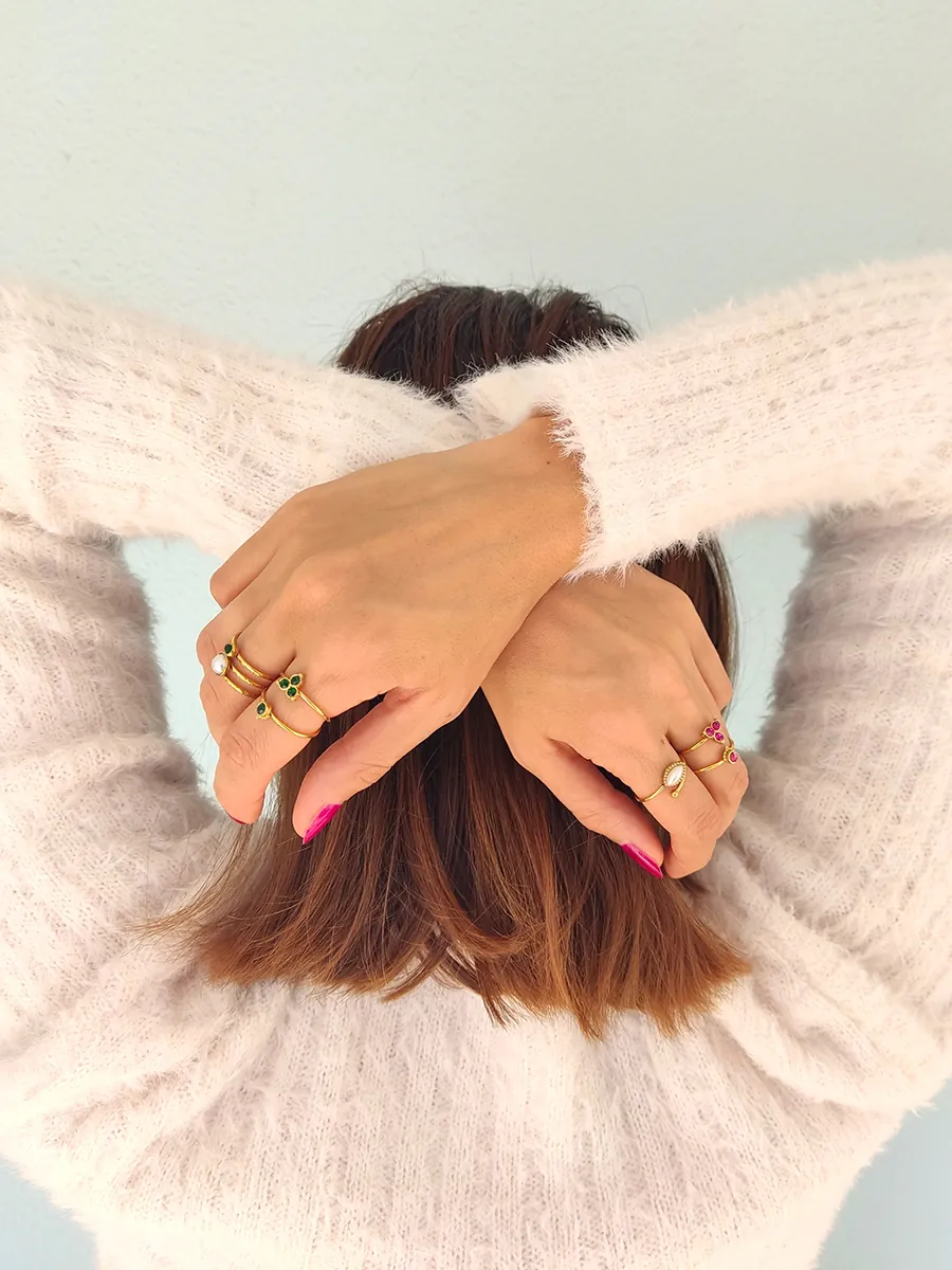 Ατσάλινο Επιχρυσωμένο Δαχτυλίδι με Πράσινο Κρύσταλλο | CHRISARTI