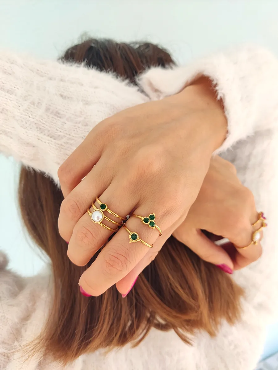 RINGS-0002 (2) Ατσάλινο Επιχρυσωμένο Δαχτυλίδι με Πράσινο Κρύσταλλο | CHRISARTI