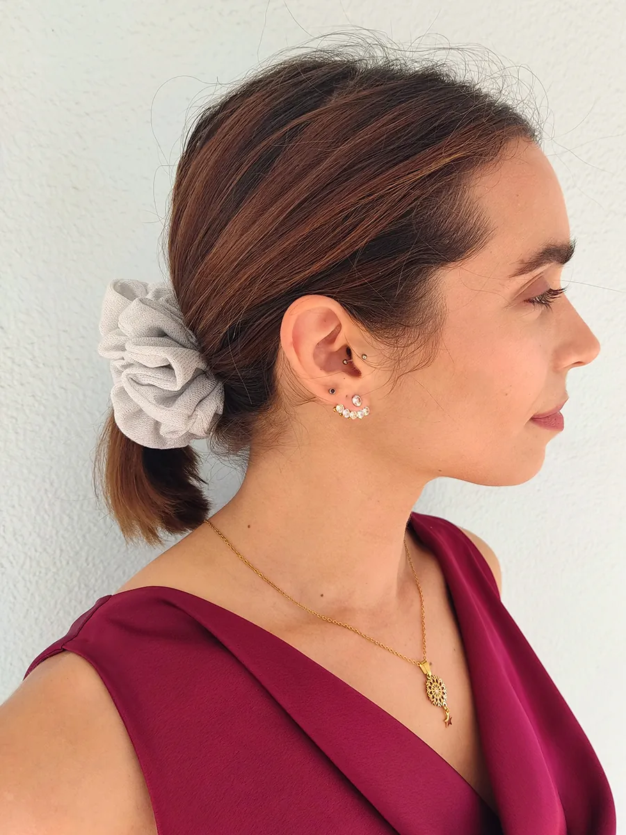 SCRUNCHIES-0047 (2) Scrunchie Λάστιχο μαλλιών ασημί glitter XL