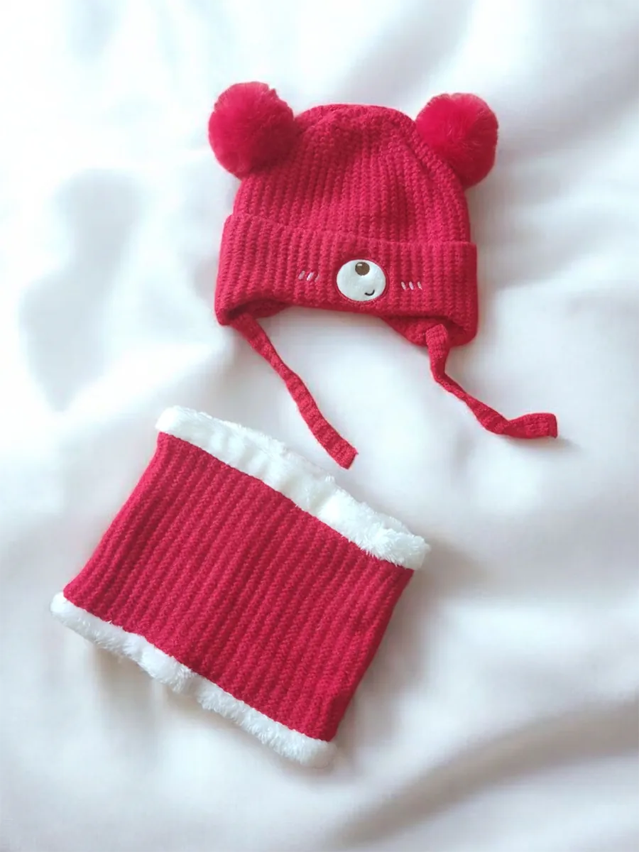 SETKIDSBEANIES&SCARVES-0002 (4) Παιδικό Σετ Σκουφί και Λαιμός με Σχέδιο Αρκουδάκι και Φούντες – Ζεστή και Γλυκιά Επιλογή | CHRISARTI