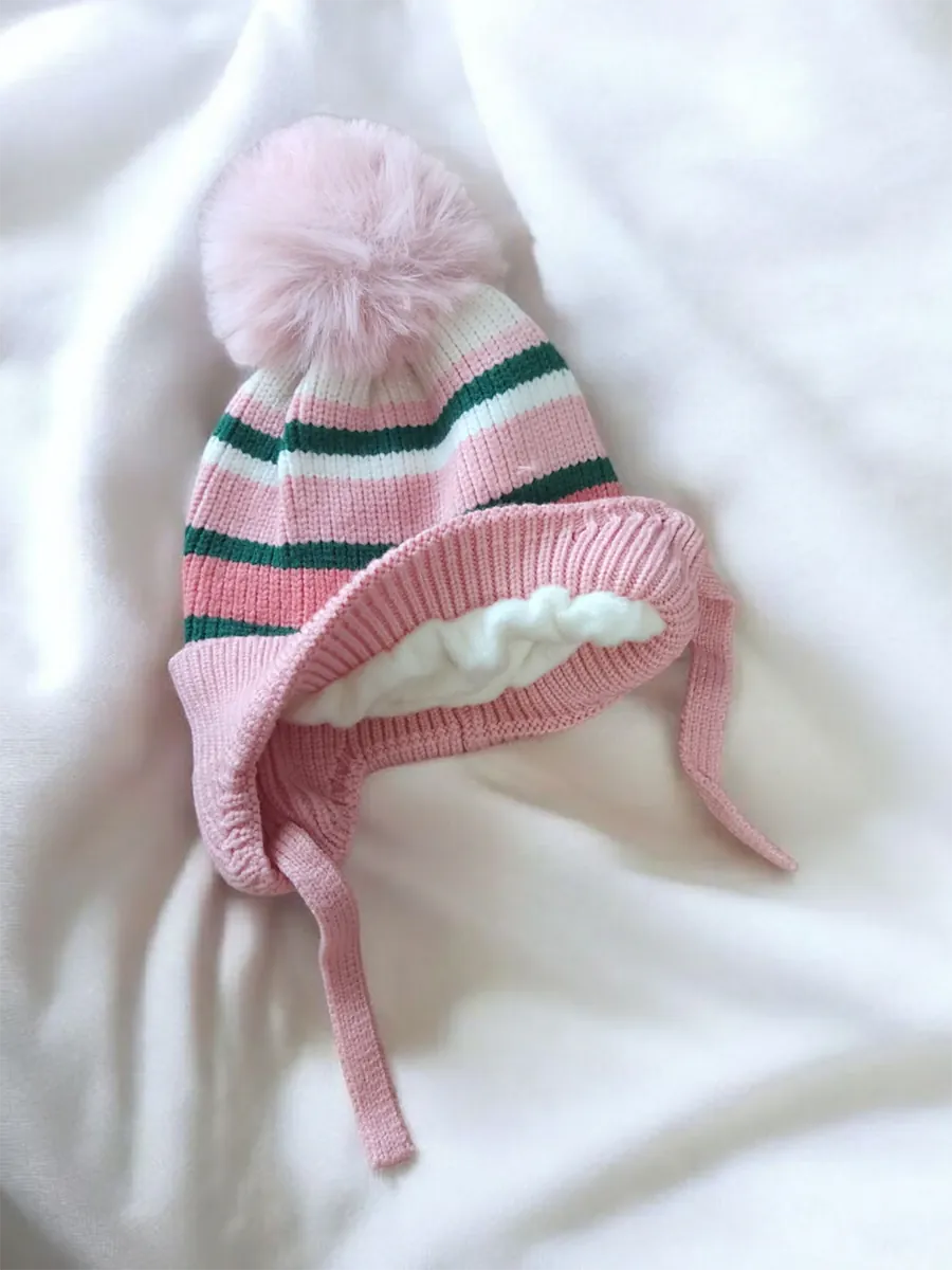 SETKIDSBEANIES&SCARVES-0003 (2) Παιδικό Σετ Σκουφί και Κασκόλ με Χρωματιστές Ρίγες και Εσωτερική Επένδυση | CHRISARTI