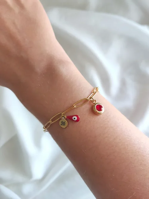 BRACELET-0068 (1) Χειροποίητο Πρωτοχρονιάτικο Γούρι Βραχιόλι 2026 με Κόκκινο Μάτι και Κρύσταλλο | CHRISARTI