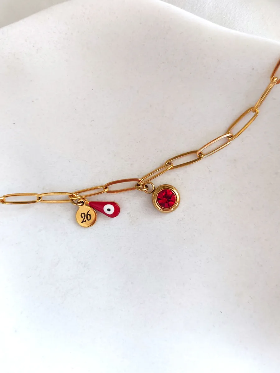 Χειροποίητο Πρωτοχρονιάτικο Γούρι Βραχιόλι 2026 με Κόκκινο Μάτι και Κρύσταλλο | CHRISARTI