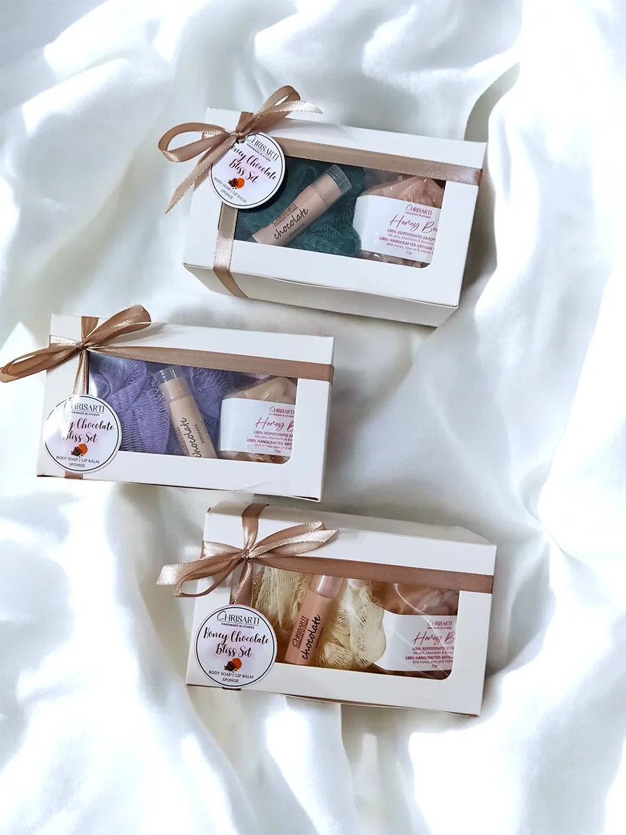 Honey Chocolate Bliss Set | Σετ με χειροποίητο lip balm, σαπούνι & σφουγγάρι | CHRISARTI