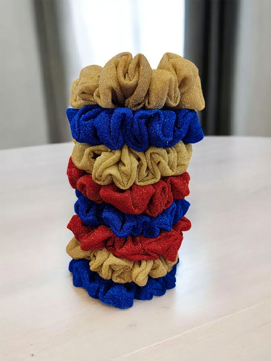 Scrunchie Λάστιχο μαλλιών κόκκινο glitter 2 μεγέθη