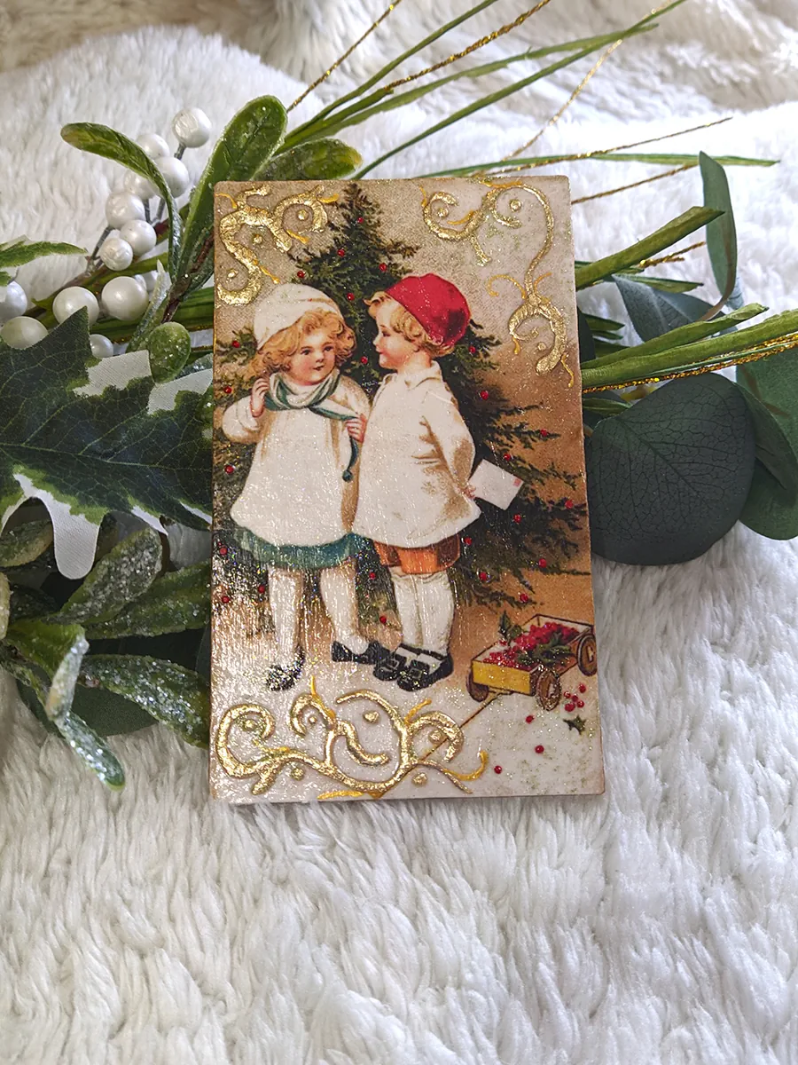 XMAS25-0026 (2) Ξύλινα Χειροποίητα Χριστουγεννιάτικα Διακοσμητικά με Vintage Εικόνες | CHRISARTI