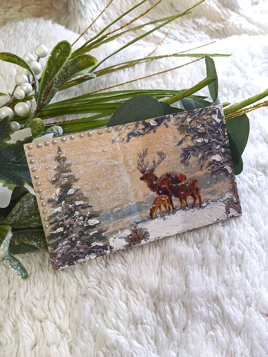 XMAS25-0026 (3) Ξύλινα Χειροποίητα Χριστουγεννιάτικα Διακοσμητικά με Vintage Εικόνες | CHRISARTI