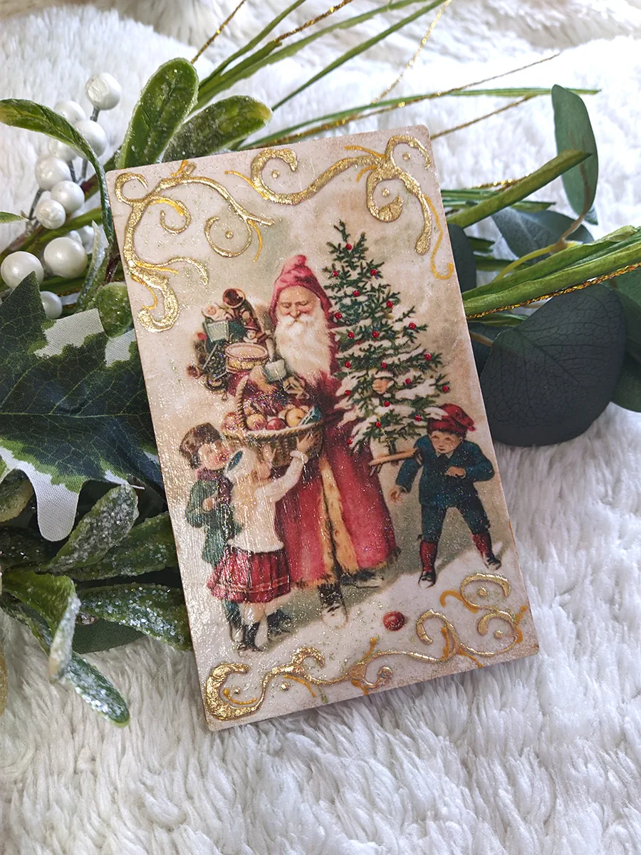 XMAS25-0026 (5) Ξύλινα Χειροποίητα Χριστουγεννιάτικα Διακοσμητικά με Vintage Εικόνες | CHRISARTI