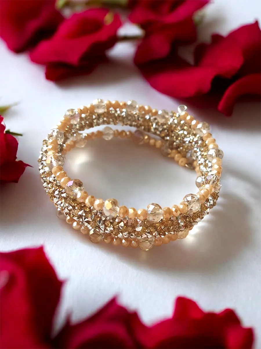 Χειροποίητο Ατσάλινο Βραχιόλι με Σαμπανί Κρύσταλλα και Στρας | CHRISARTI