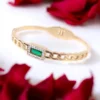BRACELET-0064 Βραχιόλι χειροπέδα ατσάλινη χρυσή με πράσινο στοιχείο