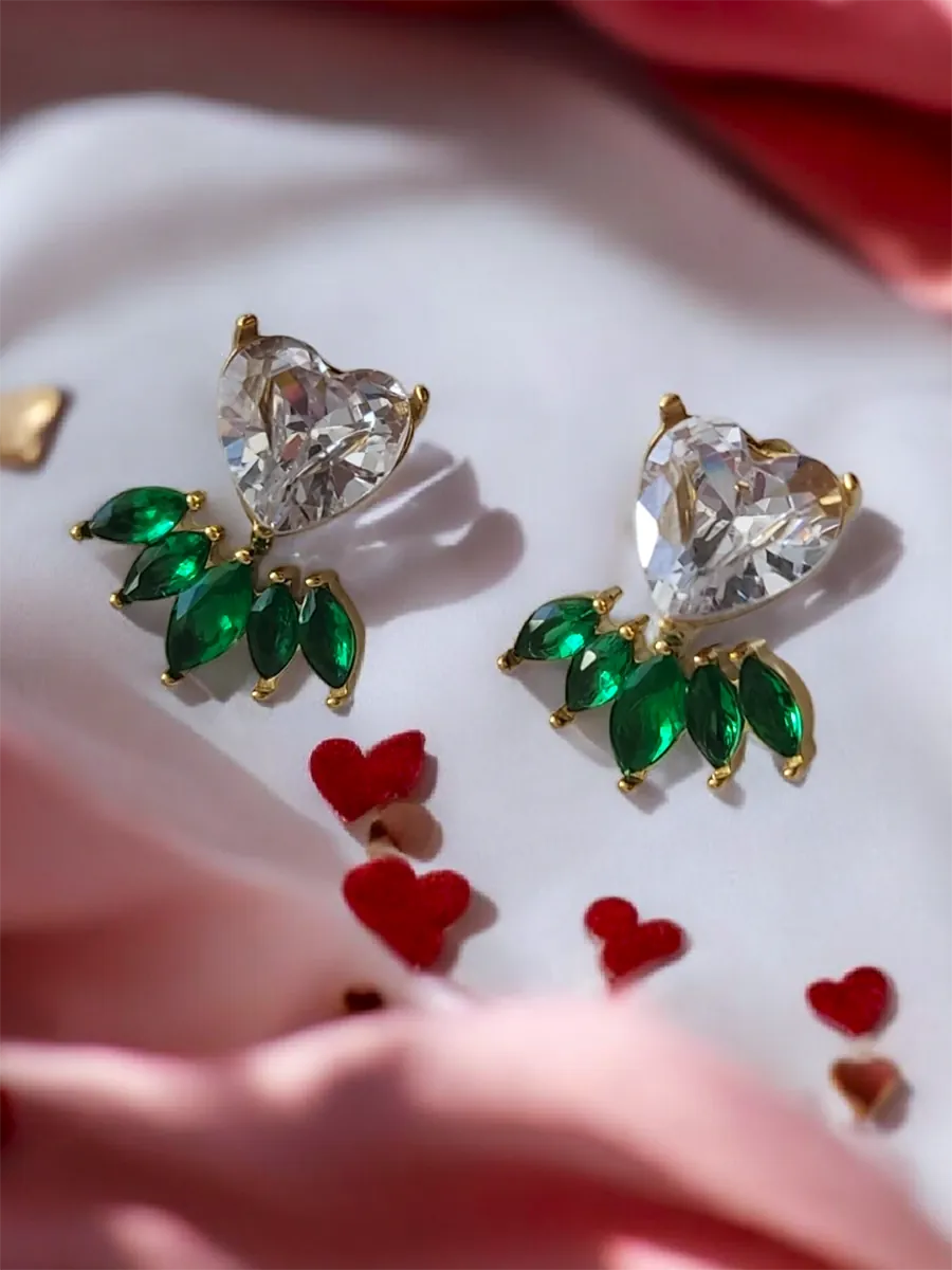 Ατσάλινα Σκουλαρίκια Καρδιές με Πράσινα Κρύσταλλα | CHRISARTI