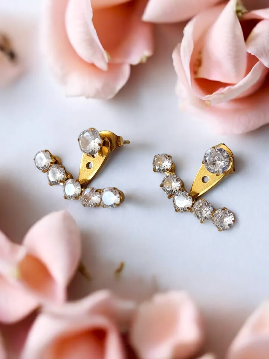 Ατσάλινα Σκουλαρίκια με Διάφανα Κρύσταλλα – Διπλό Σχέδιο 2 σε 1 | CHRISARTI