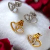 EARRINGKRF-0042 Σκουλαρίκια ατσάλινα καρφάκια μικρές διπλές καρδιές - 2 χρώματα