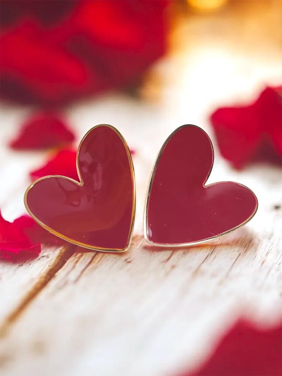 Ατσάλινα Σκουλαρίκια Καρδιά σε Κόκκινο & Χρυσό | CHRISARTI