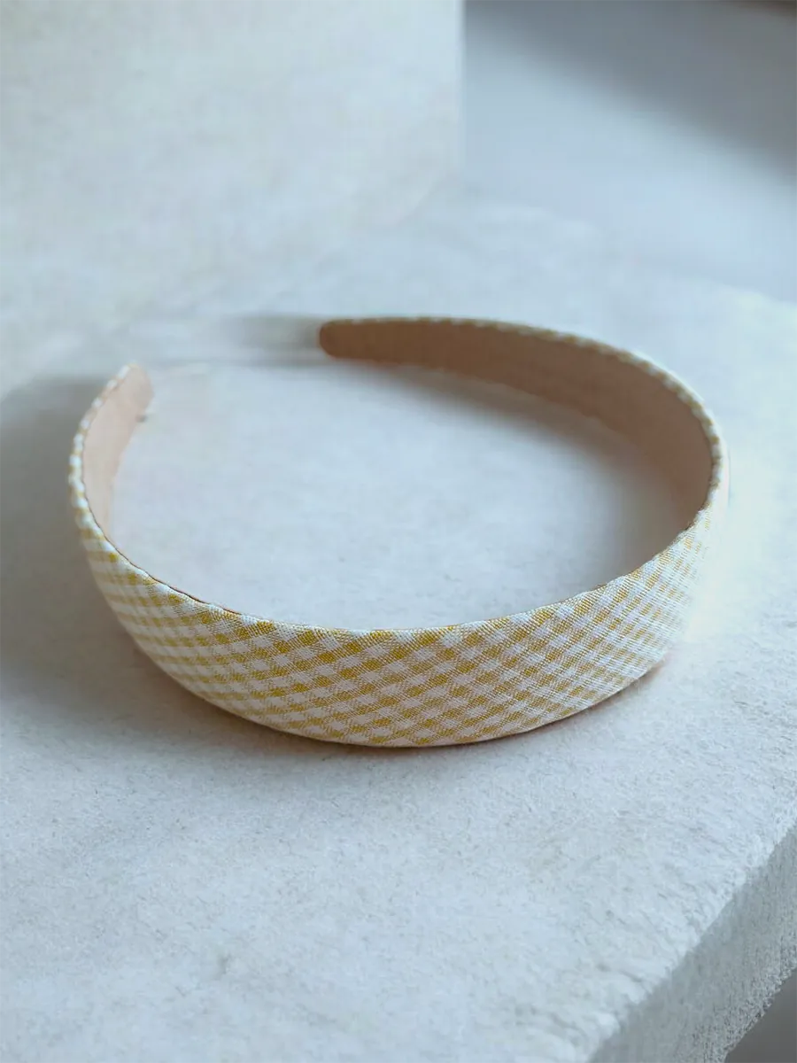 Στέκα μαλλιών υφασμάτινη κίτρινη καρό