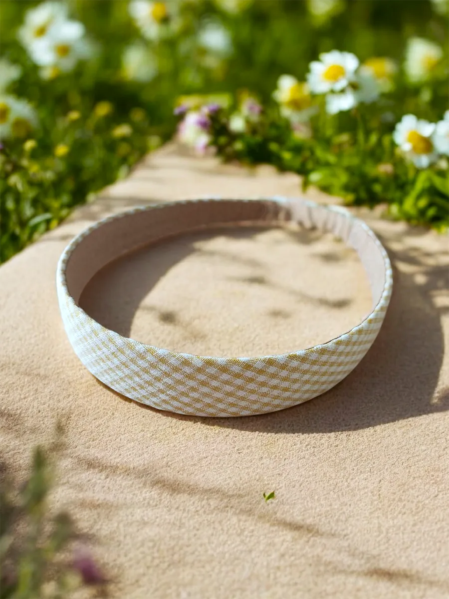 Στέκα μαλλιών υφασμάτινη κίτρινη καρό