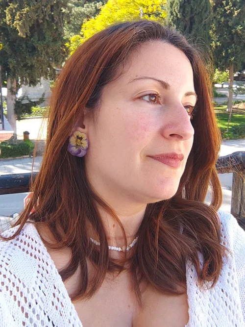 Σκουλαρίκια Ατσάλινα Καρφάκια με Αληθινά Μοβ-Κίτρινα Άνθη Πανσέ - 2 Μεγέθη | Blossom Jewelry Collection