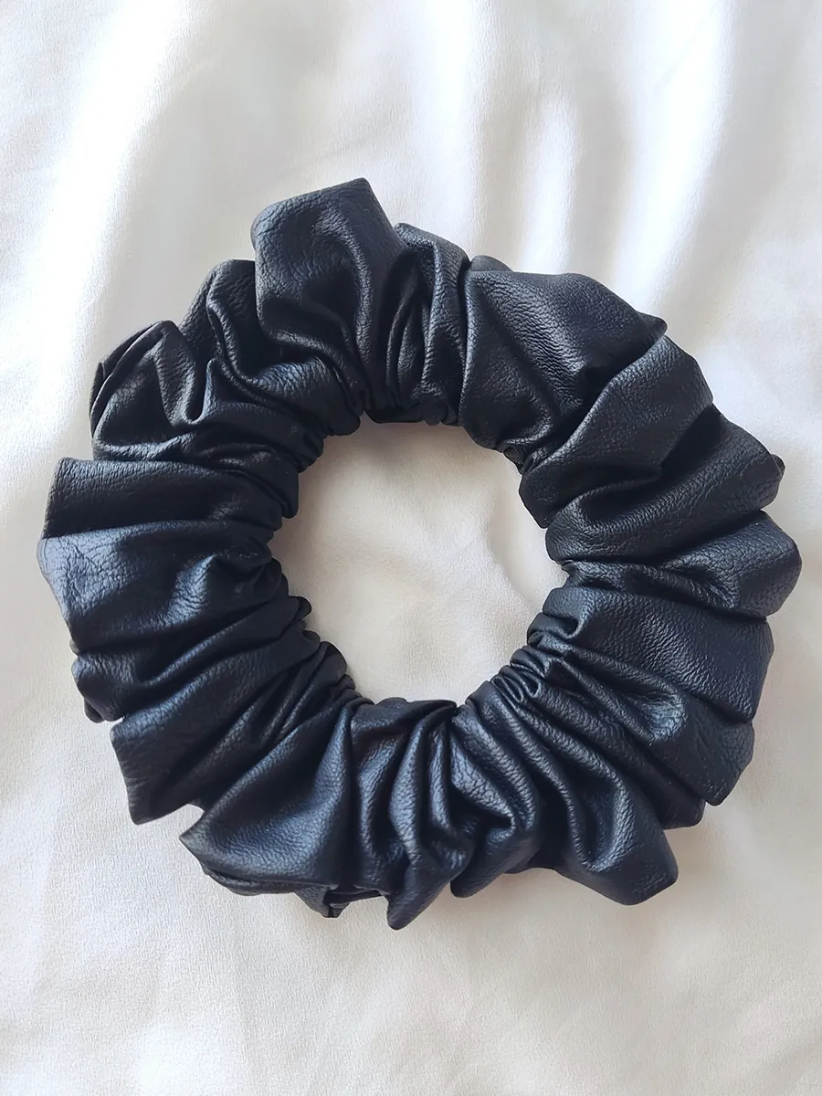 Scrunchie Λάστιχο μαλλιών δερματίνης μαύρο Large