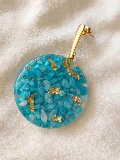 Σκουλαρίκια Κρεμαστά Στρογγυλά με Τιρκουάζ Πετραδάκια | Thalassa Collection