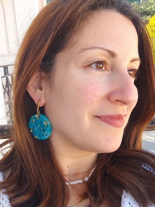 Σκουλαρίκια Κρεμαστά Στρογγυλά με Τιρκουάζ Πετραδάκια | Thalassa Collection