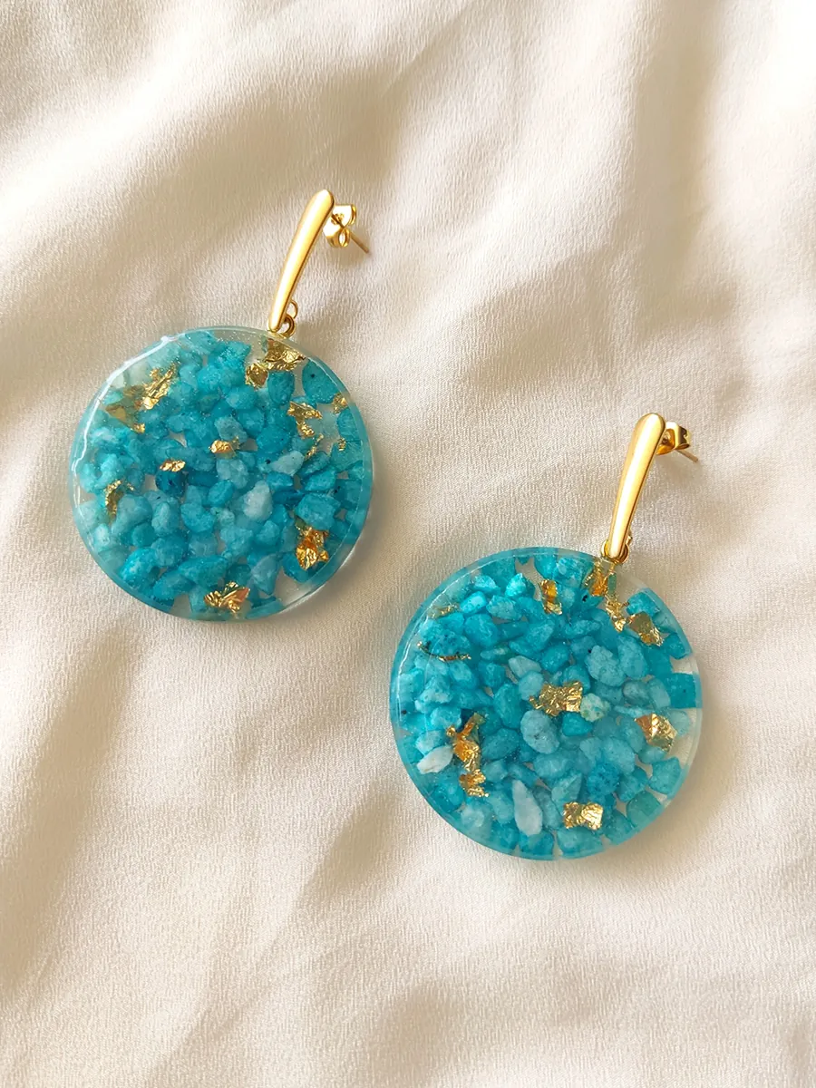 Σκουλαρίκια Κρεμαστά Στρογγυλά με Τιρκουάζ Πετραδάκια | Thalassa Collection