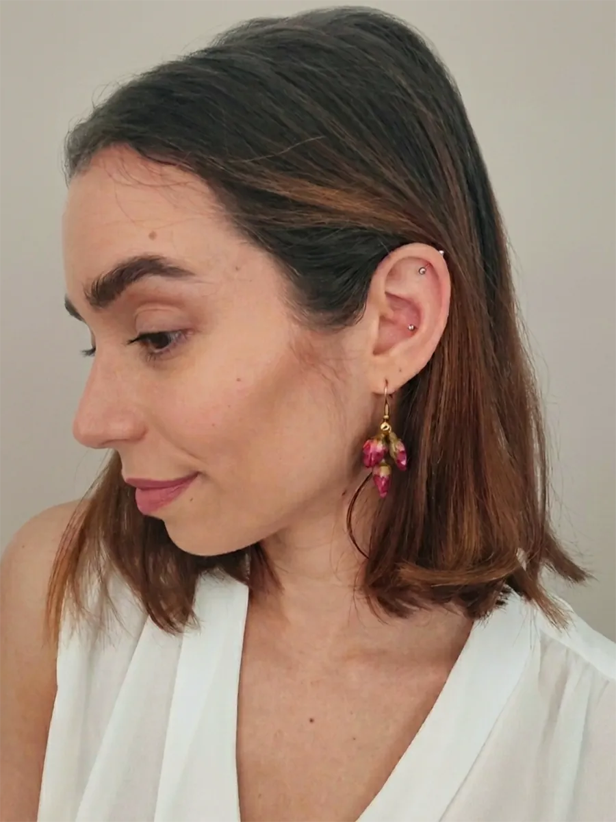 Drop Earrings Ophelia – Pink & Red Buds