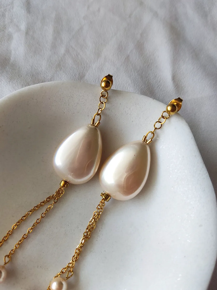 Statement Drop Earrings Calypso - Soft Sand