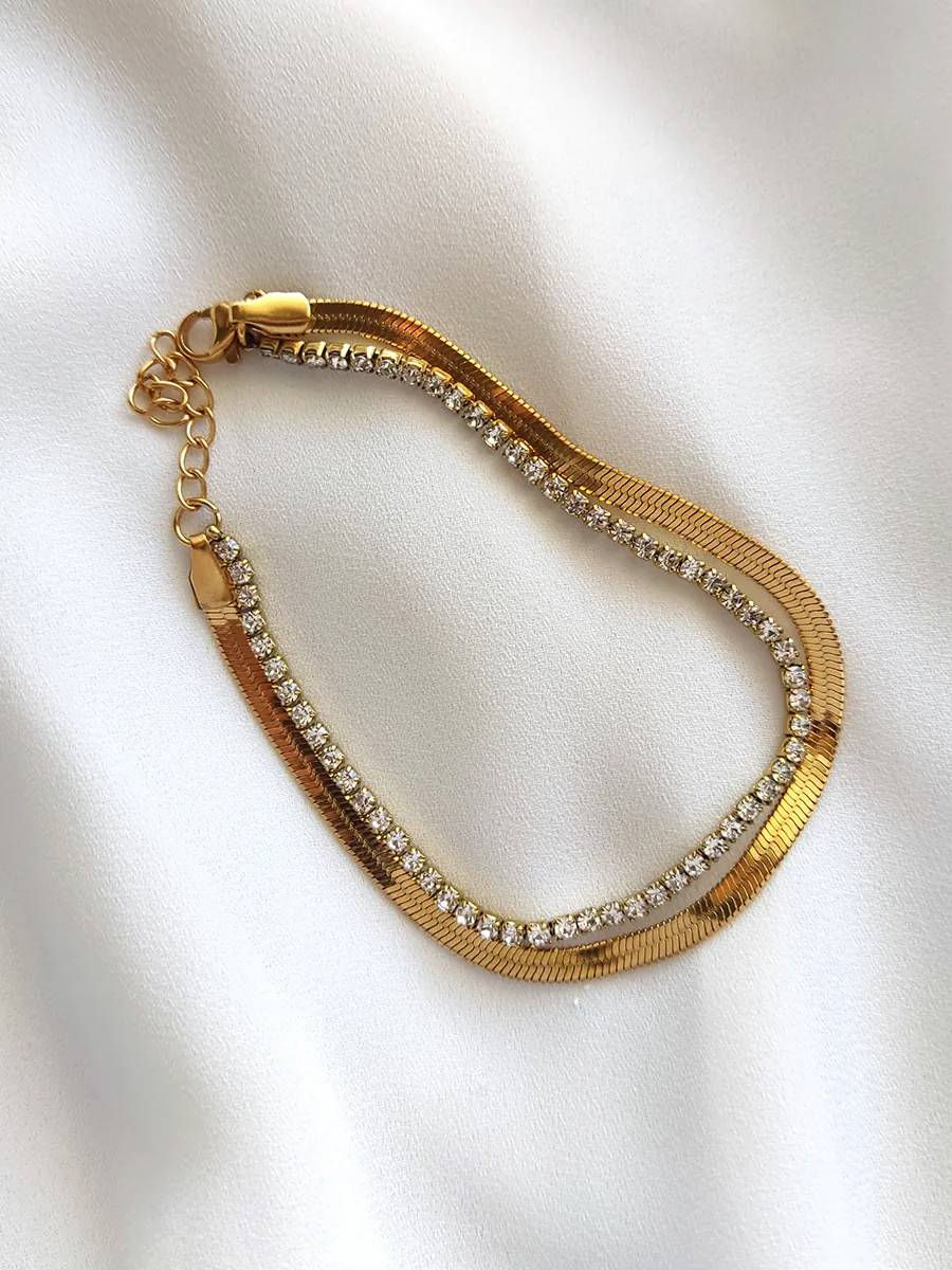 Ατσάλινο Διπλό Βραχιόλι Ριβιέρα‑Snake με Διάφανα Κρύσταλλα | CHRISARTI